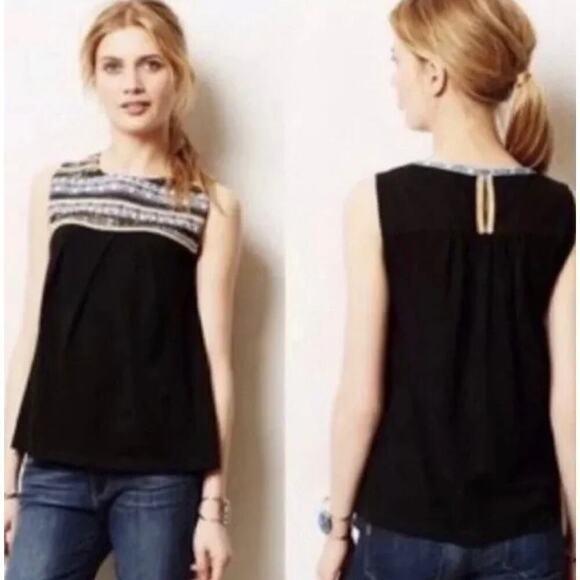 Anthropologie‎ Akemi + Kin Embellished Beaded & Embroidered Top in Black, Size M - Picture 2 of 9